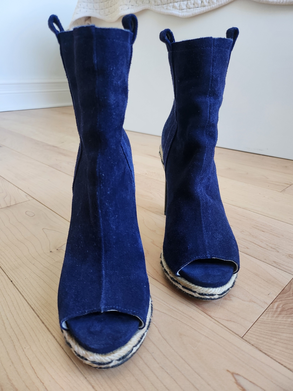 Opening Ceremony Navy(Royal Blue) Suede Peep-Toe Ankle Boots 6-6.5 - Picture 2 of 9